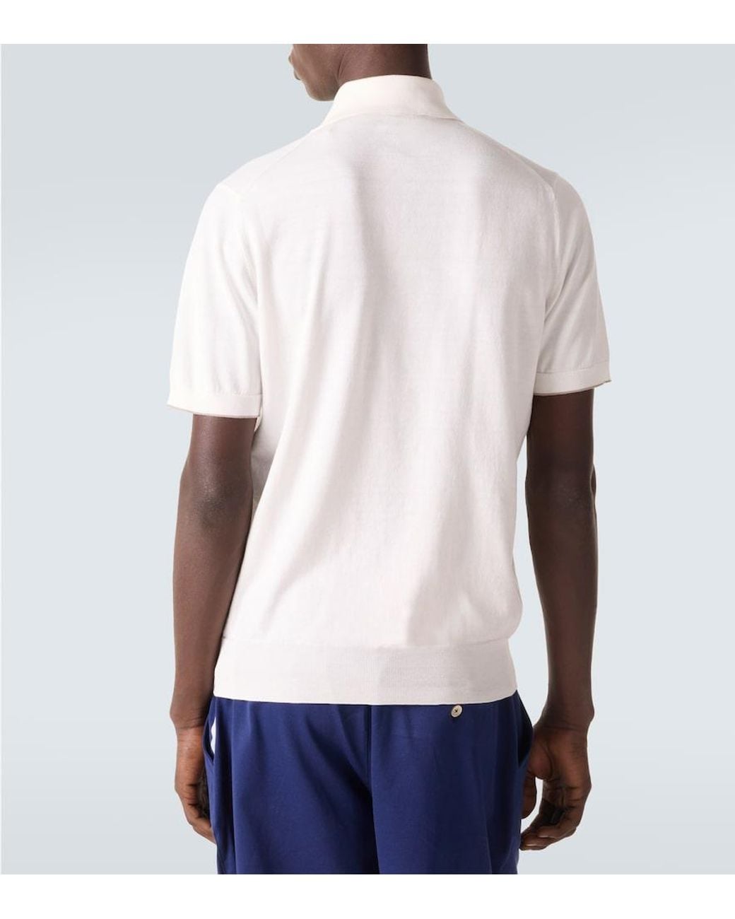 Brunello Cucinelli White Embroidered Cotton Pique Polo Shirt for men