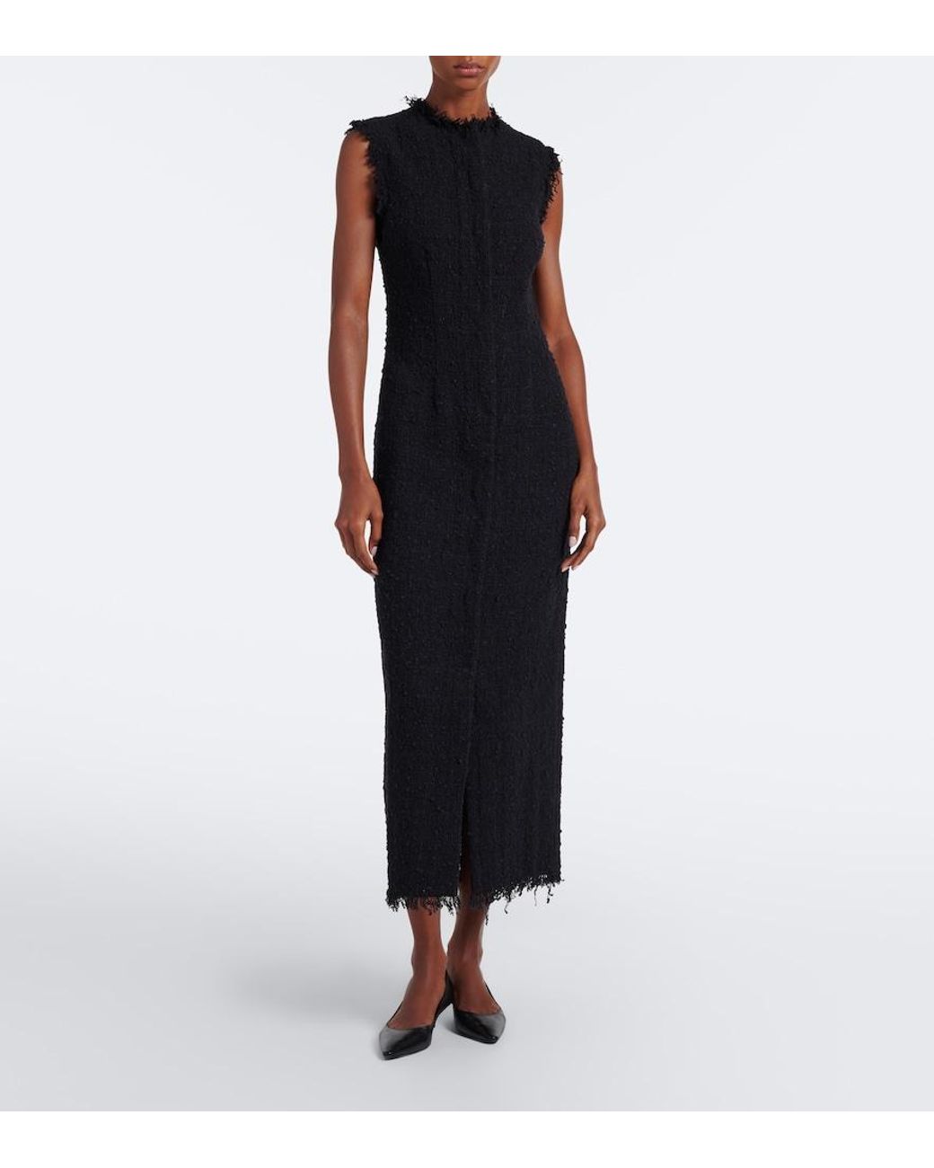 The Row Black Lana Cotton-Blend Tweed Midi Dress
