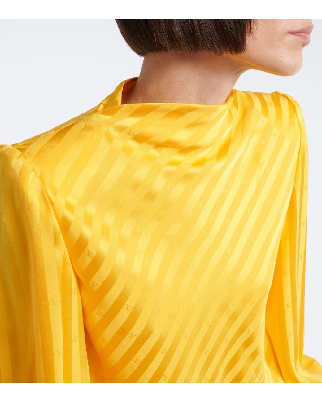 Valentino Yellow Vlogo Striped Silk Jacquard Blouse