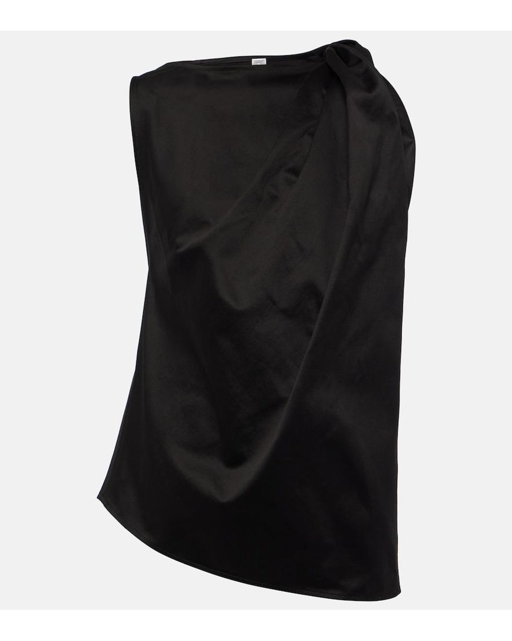 Totême Black Draped Cotton And Linen Top