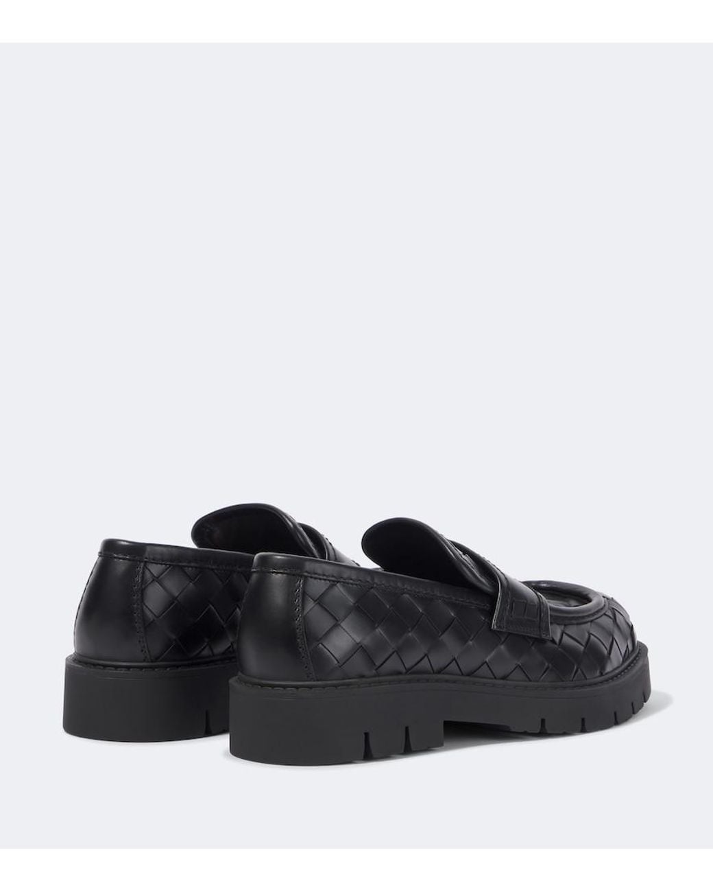 Bottega Veneta Black Haddock Intrecciato Leather Loafers for men