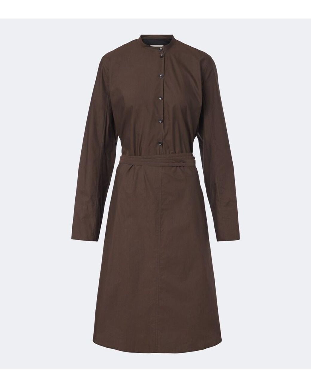 Lemaire Brown Vareuse Belted Cotton And Silk Midi Dress