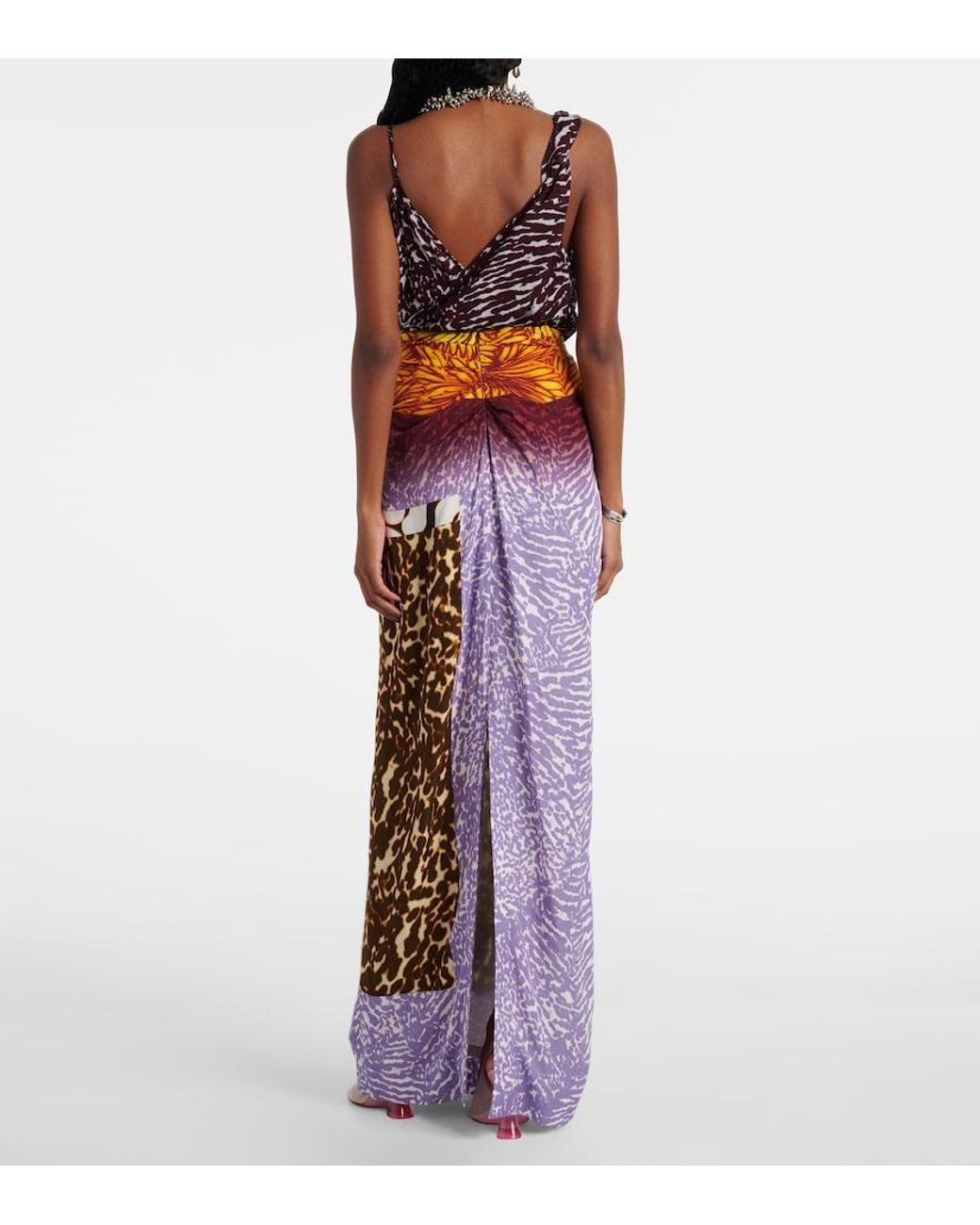 Dries Van Noten Multicolor Printed Silk Midi Skirt