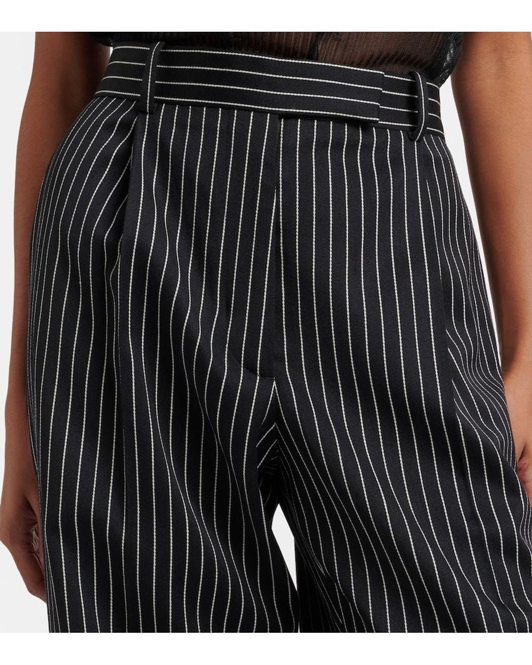 Tom Ford Black Striped Wool And Cotton Straight Pants