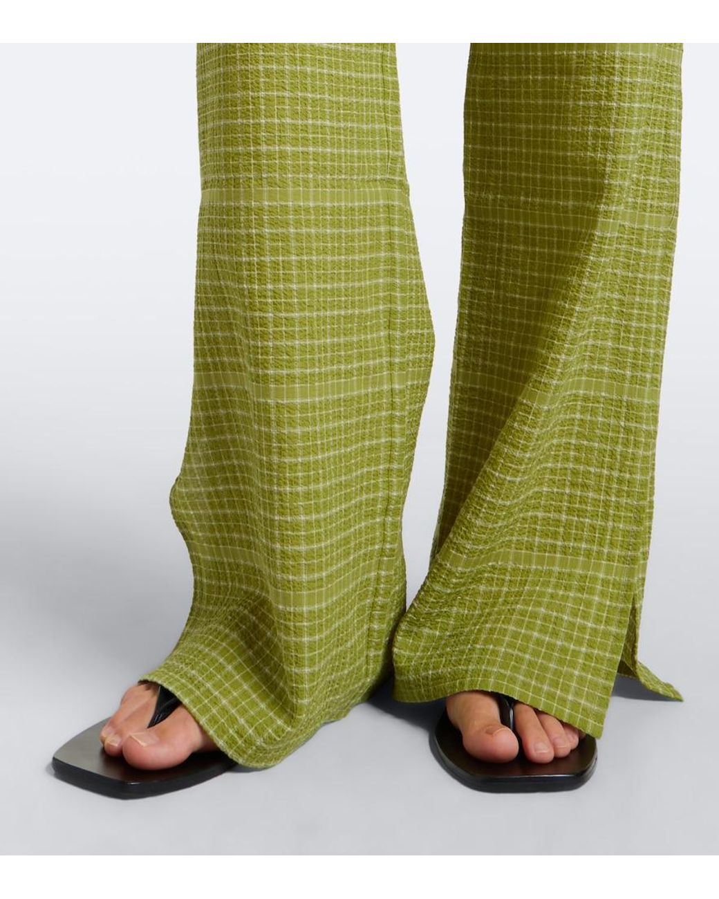 Asceno Green Loreto Checked Cotton Wide-Leg Pants