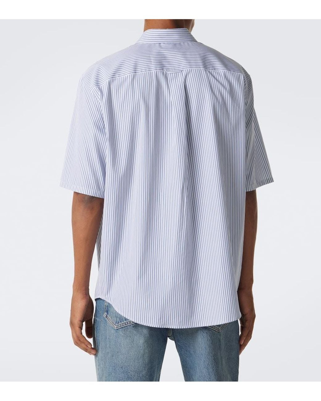 Saint Laurent Blue Cassandre Striped Cotton Shirt for men