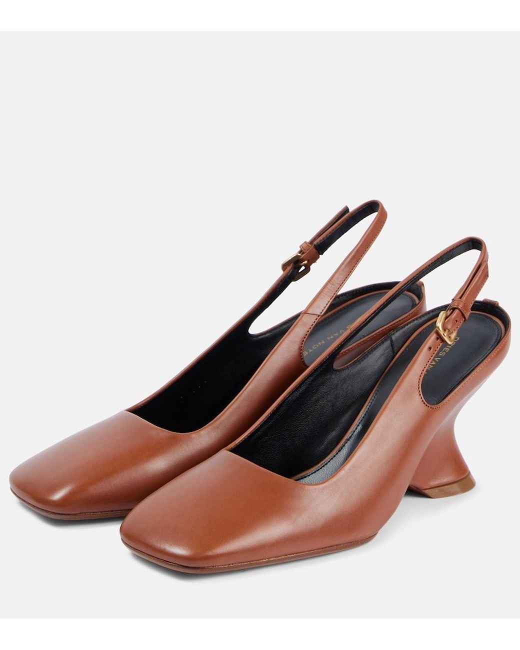 Dries Van Noten Brown Leather Slingback Pumps