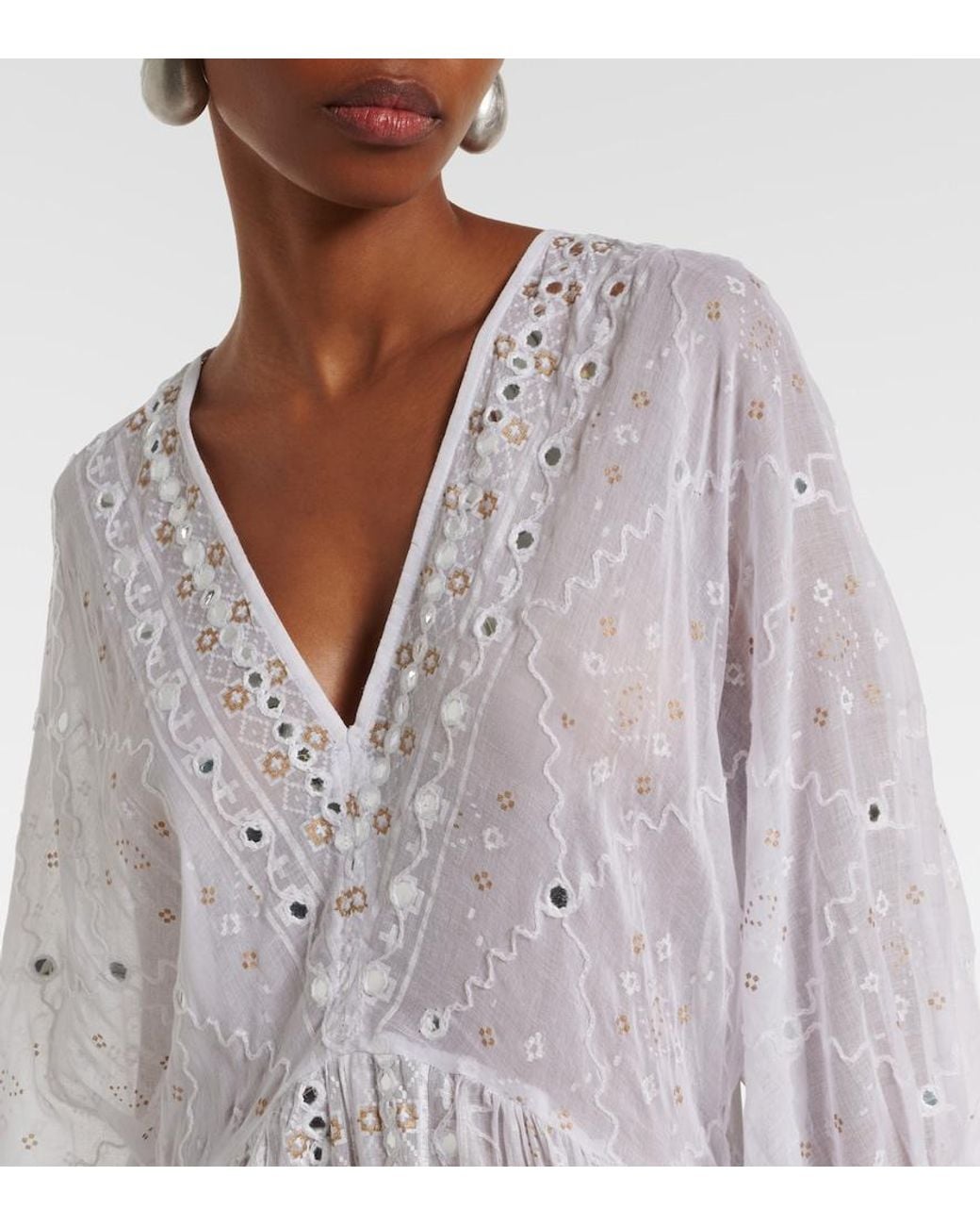 Juliet Dunn White Embellished Cotton Maxi Dress