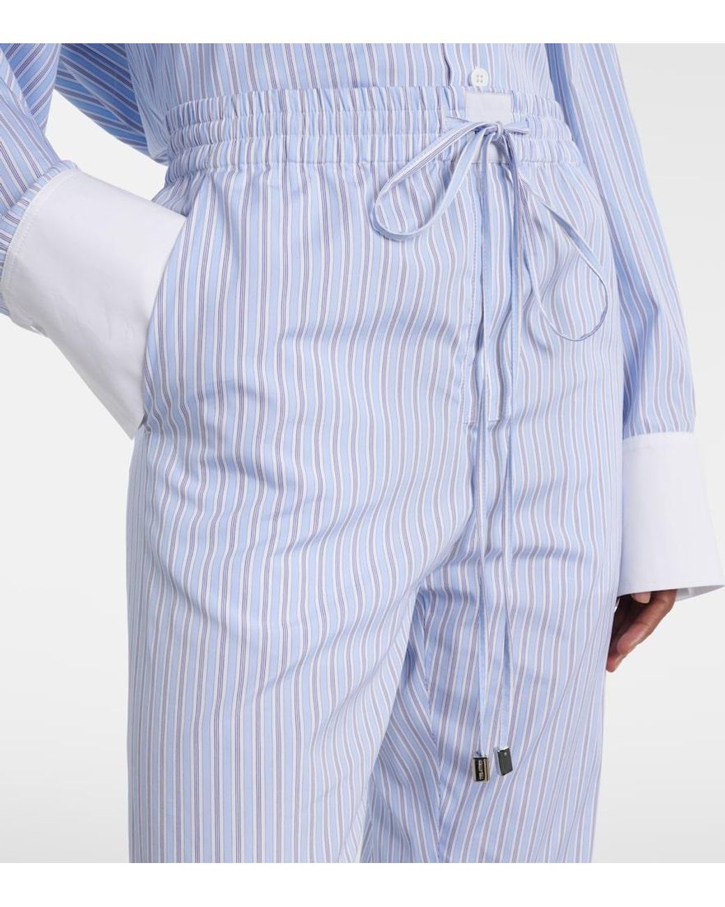The Attico Blue Striped Cotton Tapered Pants