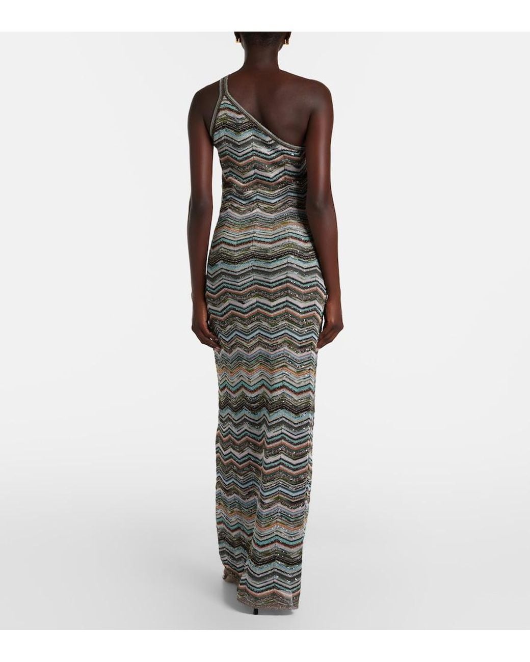 Missoni Gray Zigzag One-Shoulder Lame Maxi Dress