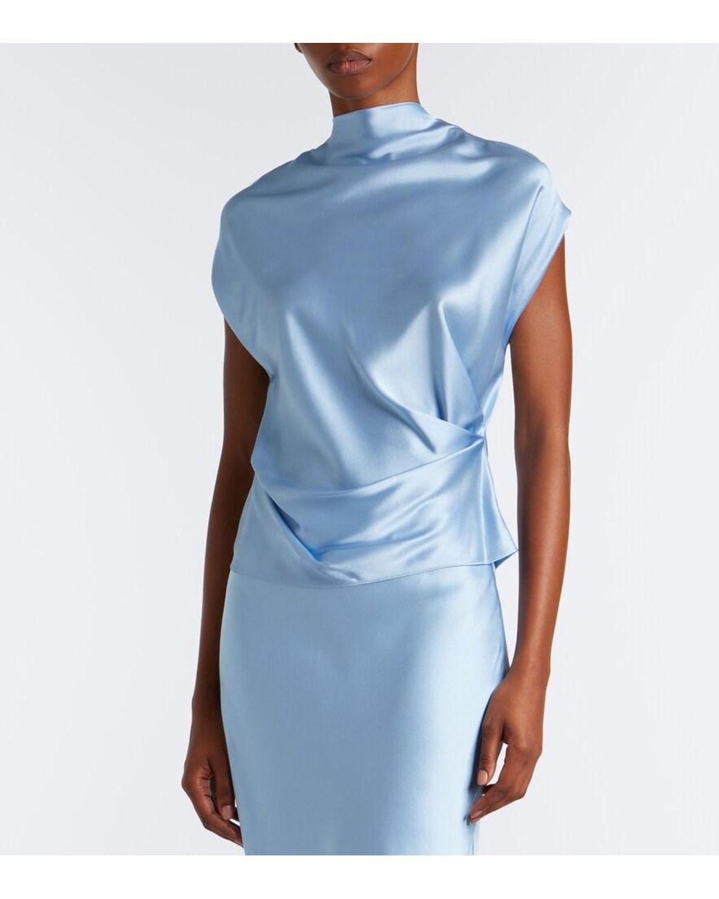 The Sei Blue Draped Silk Charmeuse Top