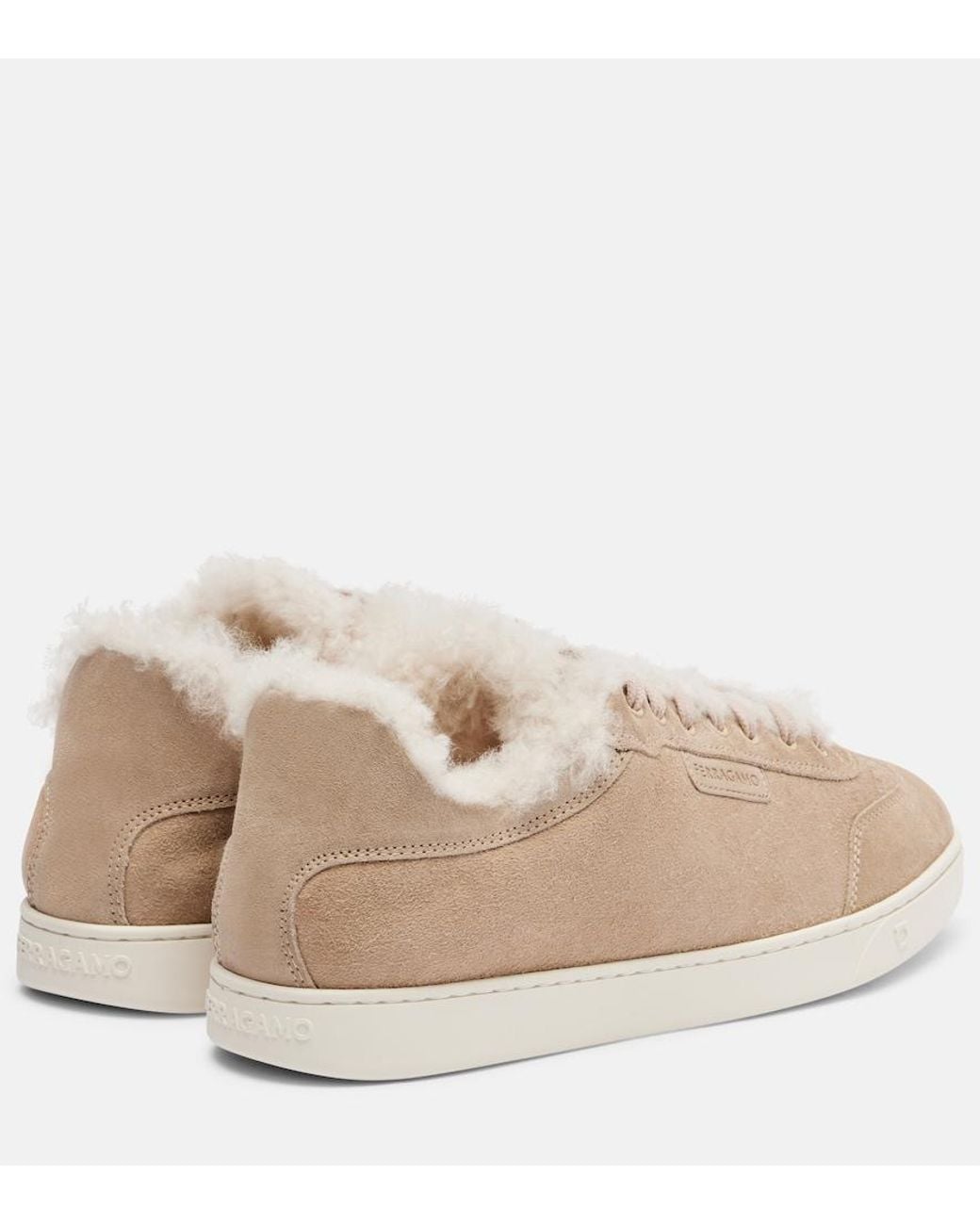Ferragamo Natural Shearling-Lined Suede Sneakers