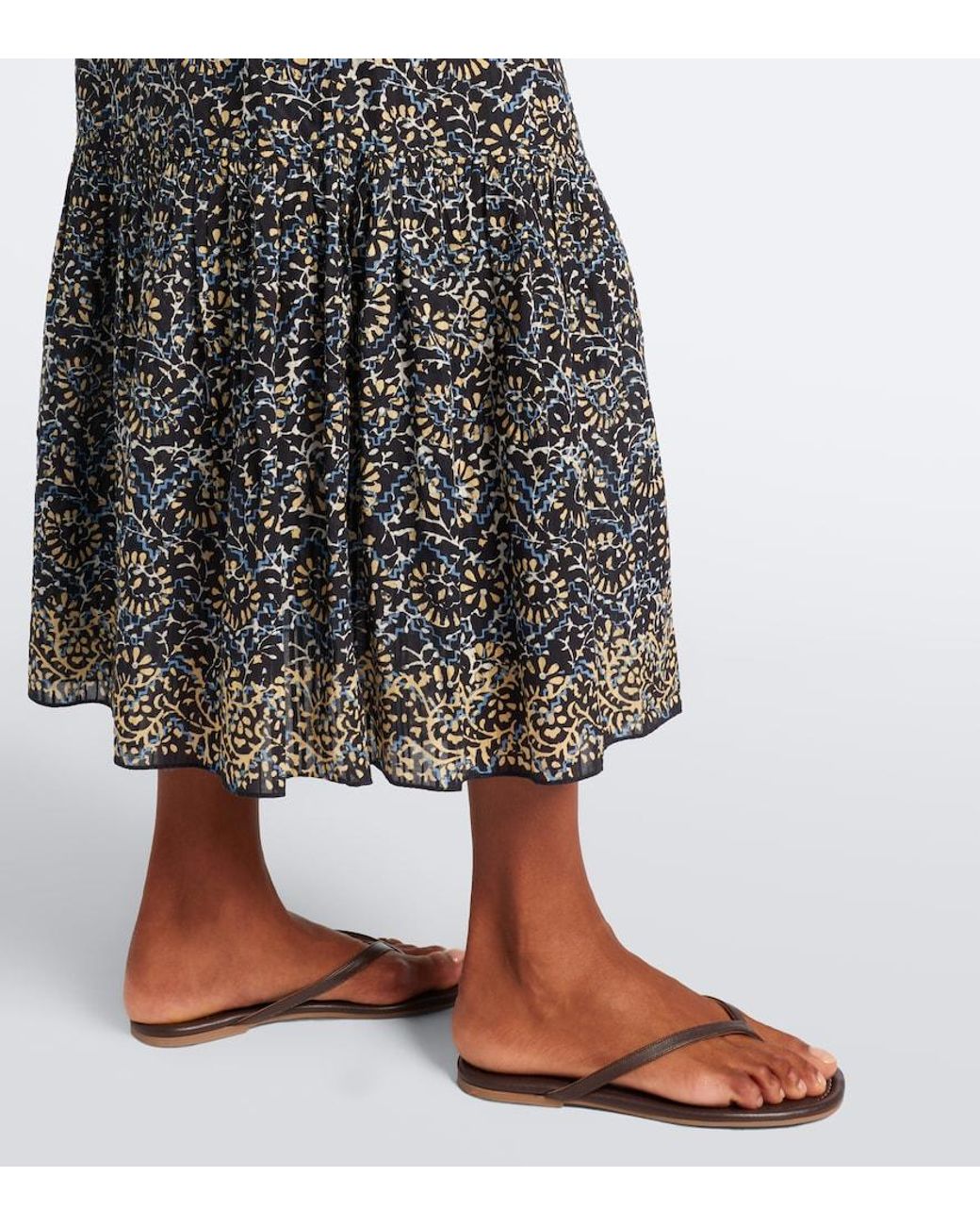 Ulla Johnson Gray Olina Printed Tiered Cotton-Blend Midi Skirt