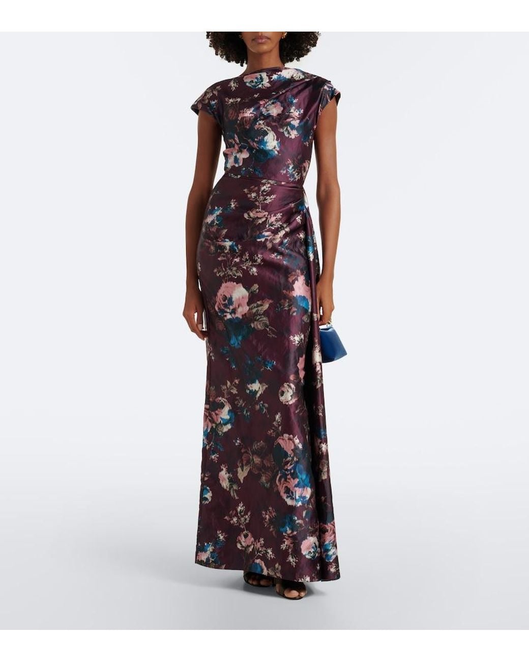 Erdem Purple Draped Floral Satin Gown