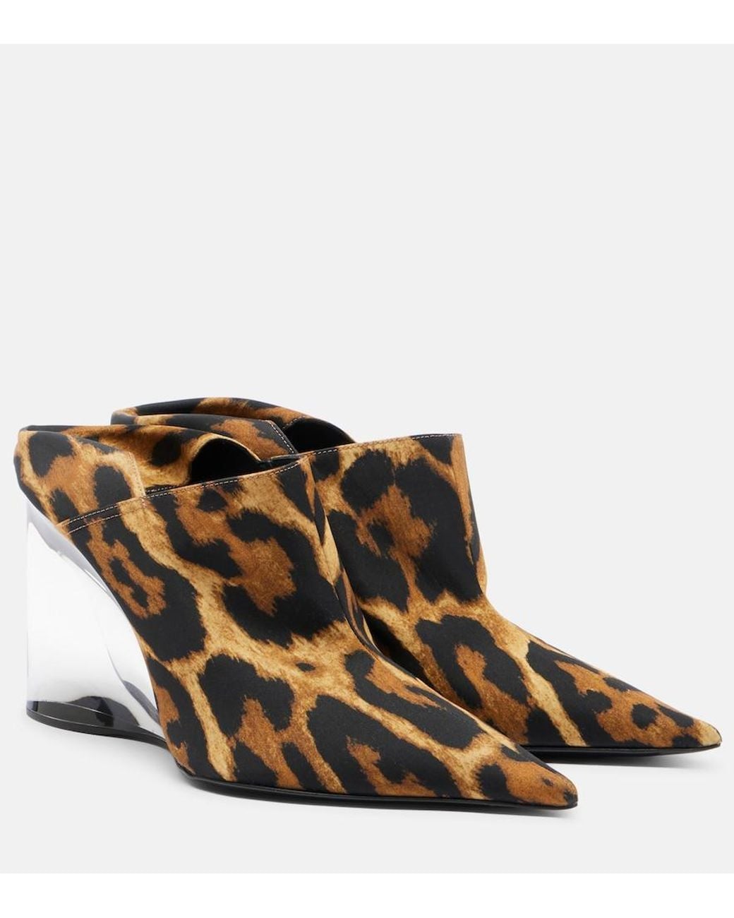 Alaïa Brown Invisible Animal-Print Twill Wedge Mules