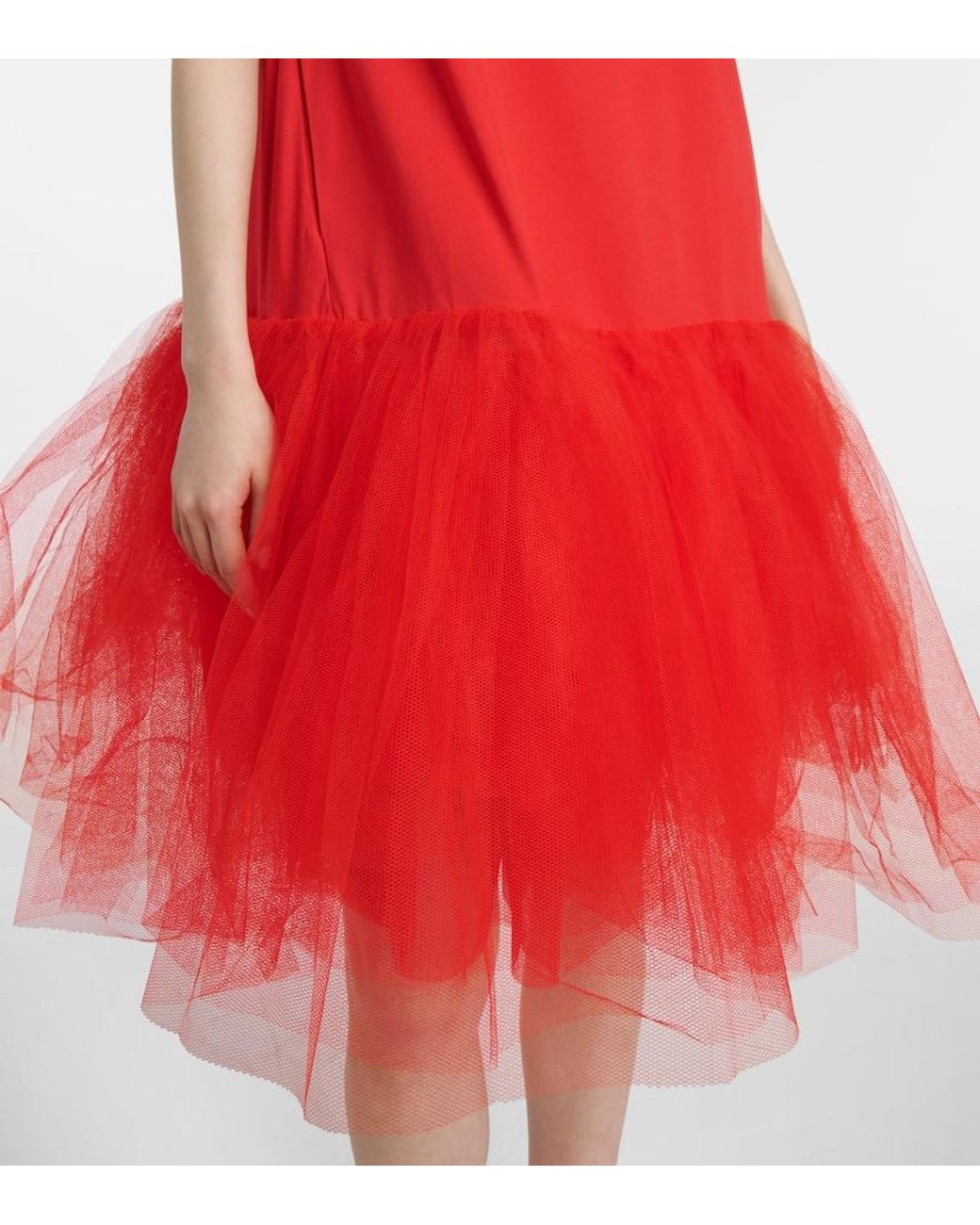 Simone Rocha Tulle-Trimmed Cotton Jersey Minidress in Red | Lyst