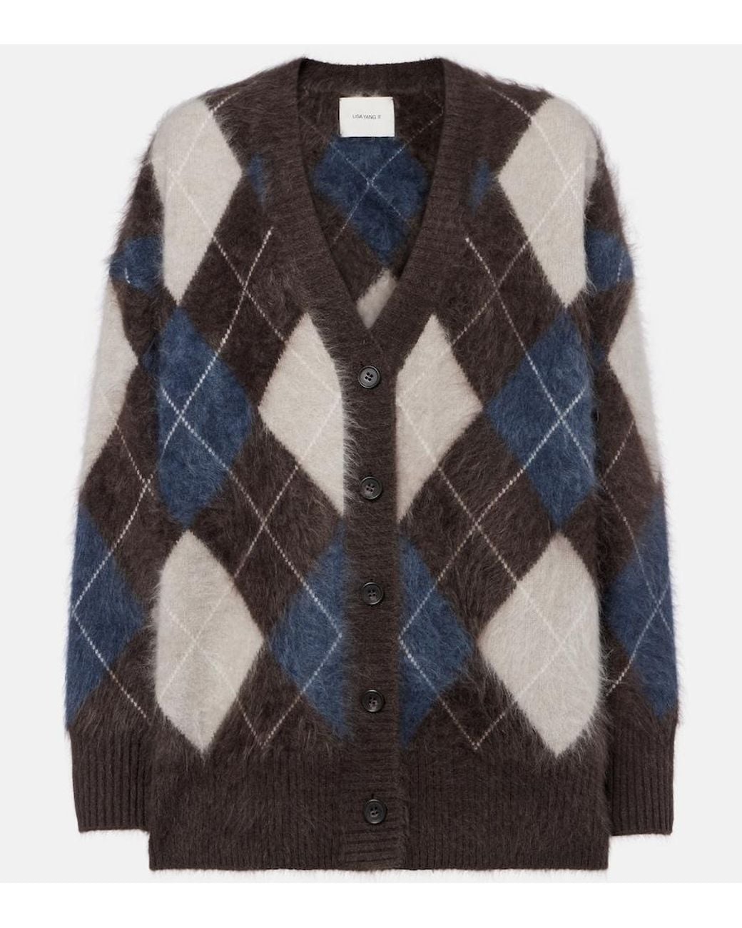 Lisa Yang Black Elaria Argyle Cashmere Cardigan