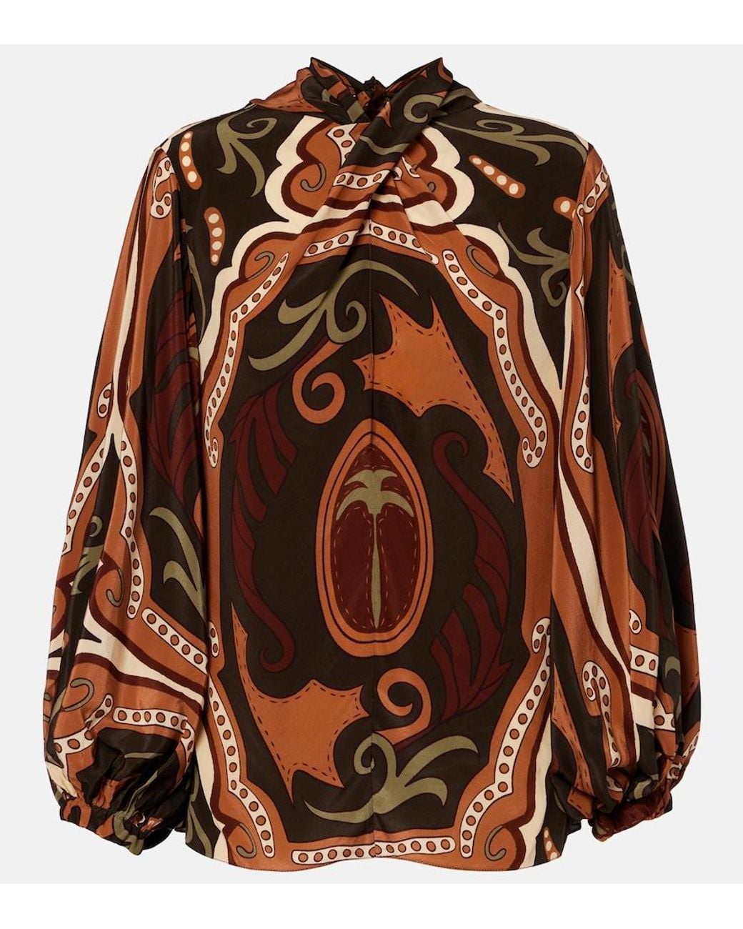 Johanna Ortiz Brown Printed Silk Blouse