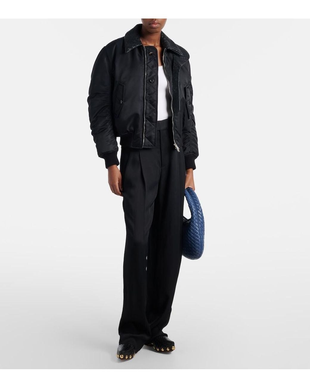Bottega Veneta Black Intrecciato Leather-Trimmed Blouson Jacket