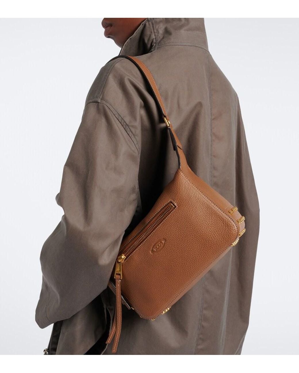 Tod's Brown Metal Dots Mini Leather Shoulder Bag