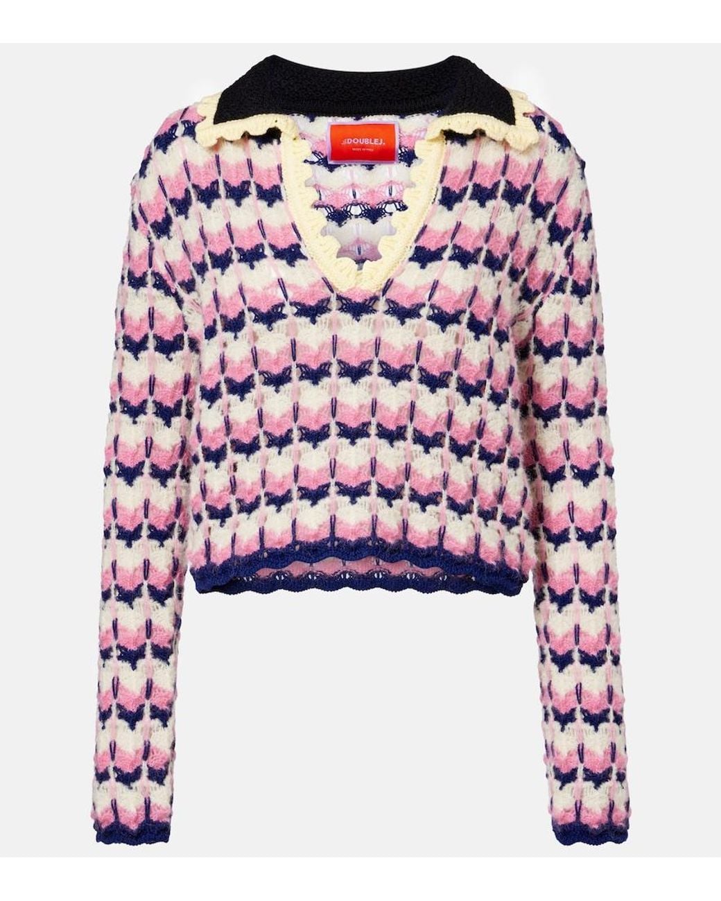 LaDoubleJ Red Picket Wool-Blend Polo Sweater