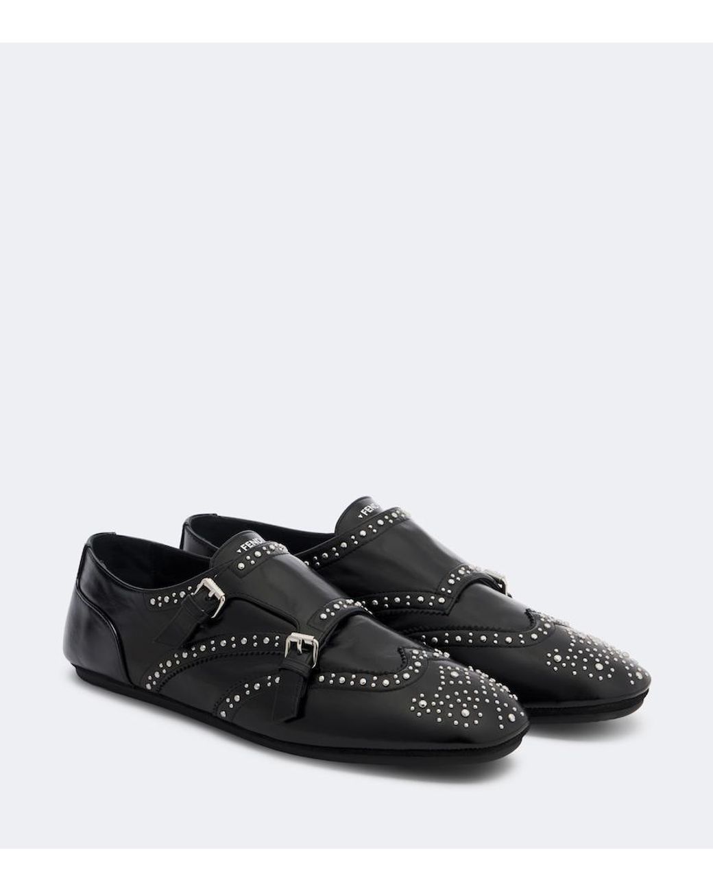 Fendi Black Studded Leather Monk Strap Shoes