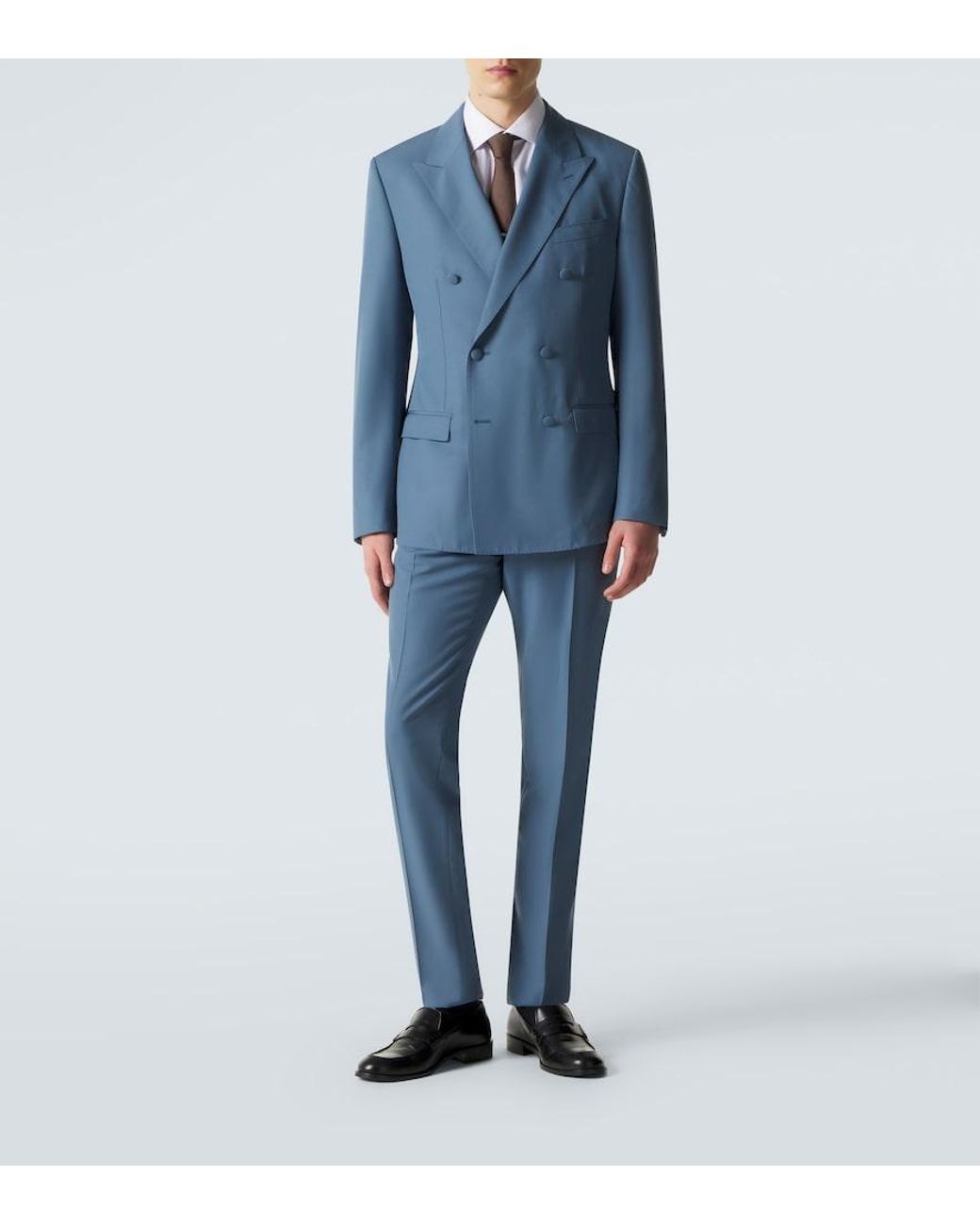 Dolce & Gabbana Blue Double-Breasted Wool Poplin Suit Jacket for men