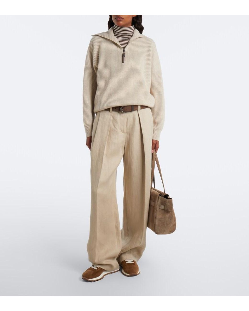 Brunello Cucinelli Brown Monili Shearling-Lined Suede Sneakers