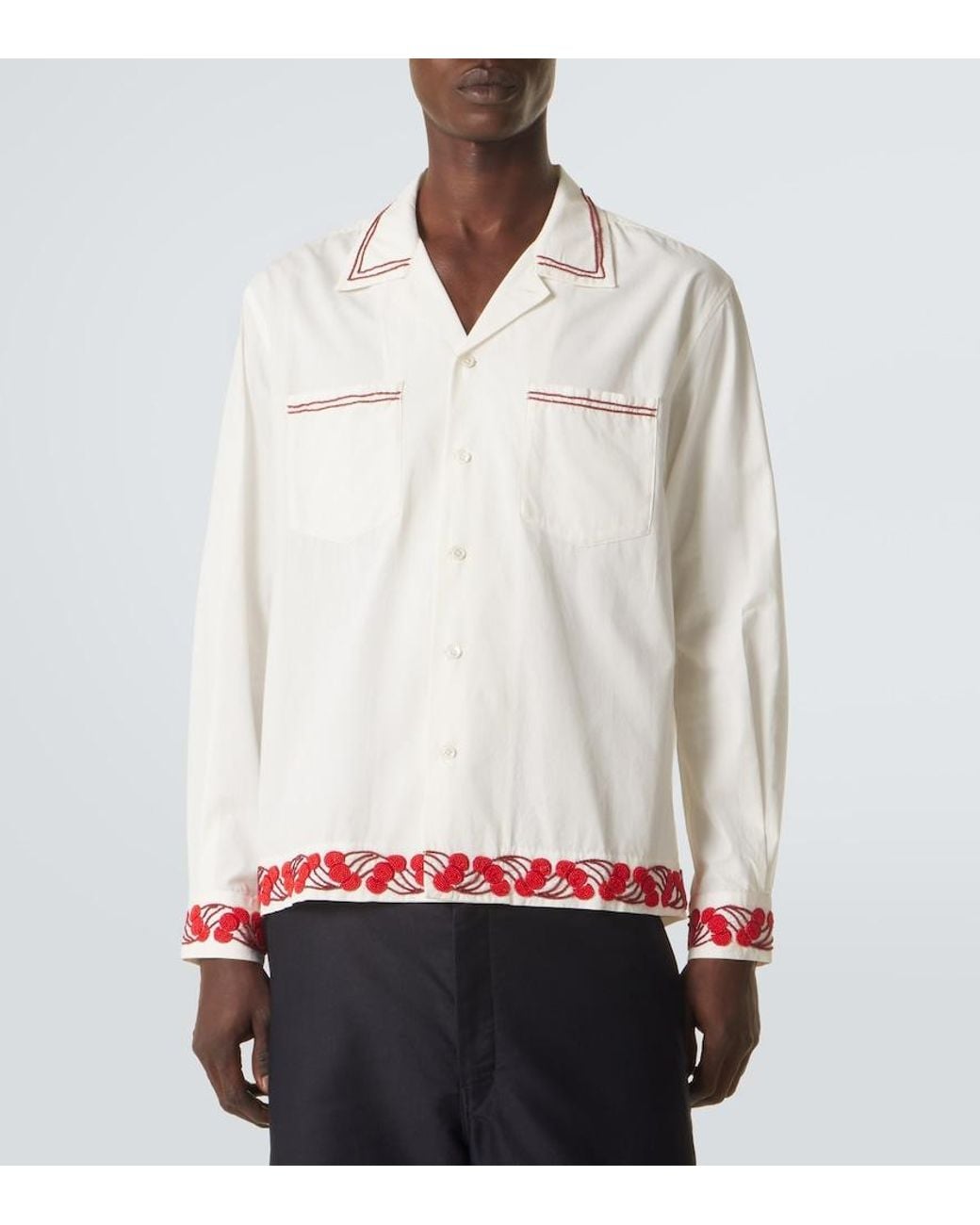 Bode White Cherry Lane Beaded Cotton Poplin Shirt for men