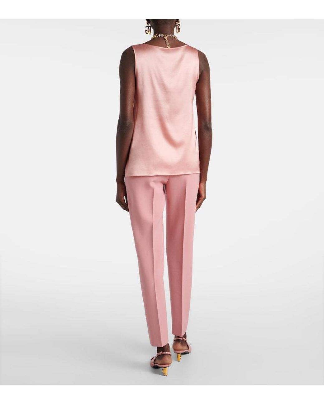 Dolce & Gabbana Pink Dg Silk-Blend Satin Top