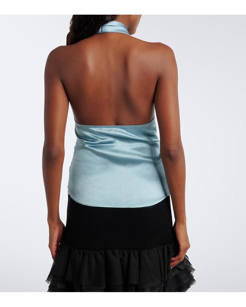 Nina Ricci Blue Silk-Blend Satin Top