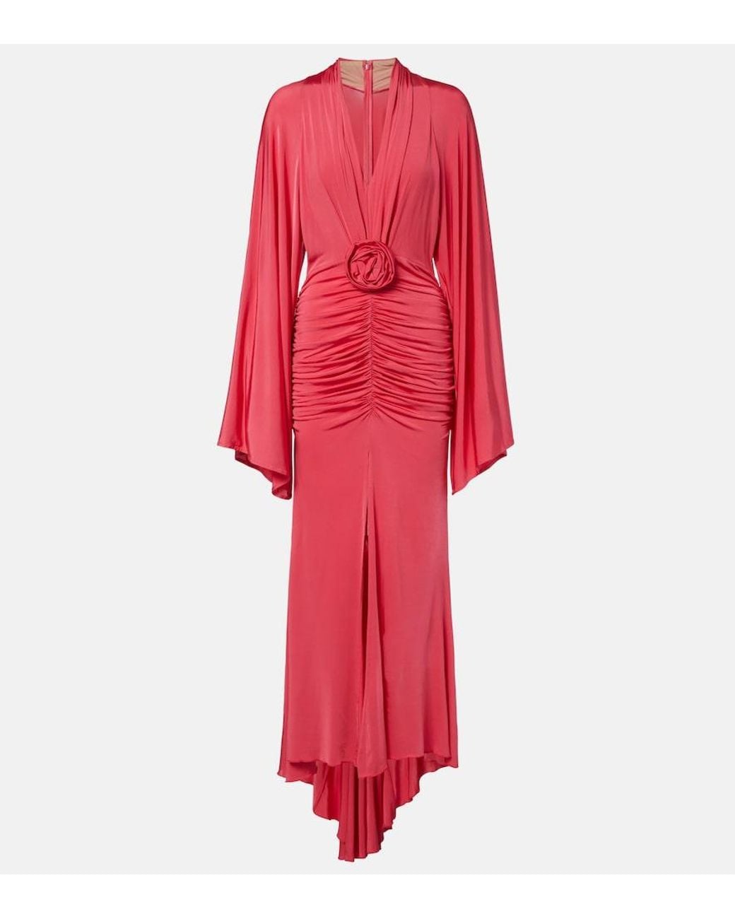 Blumarine Red Floral-Applique Ruched Gown