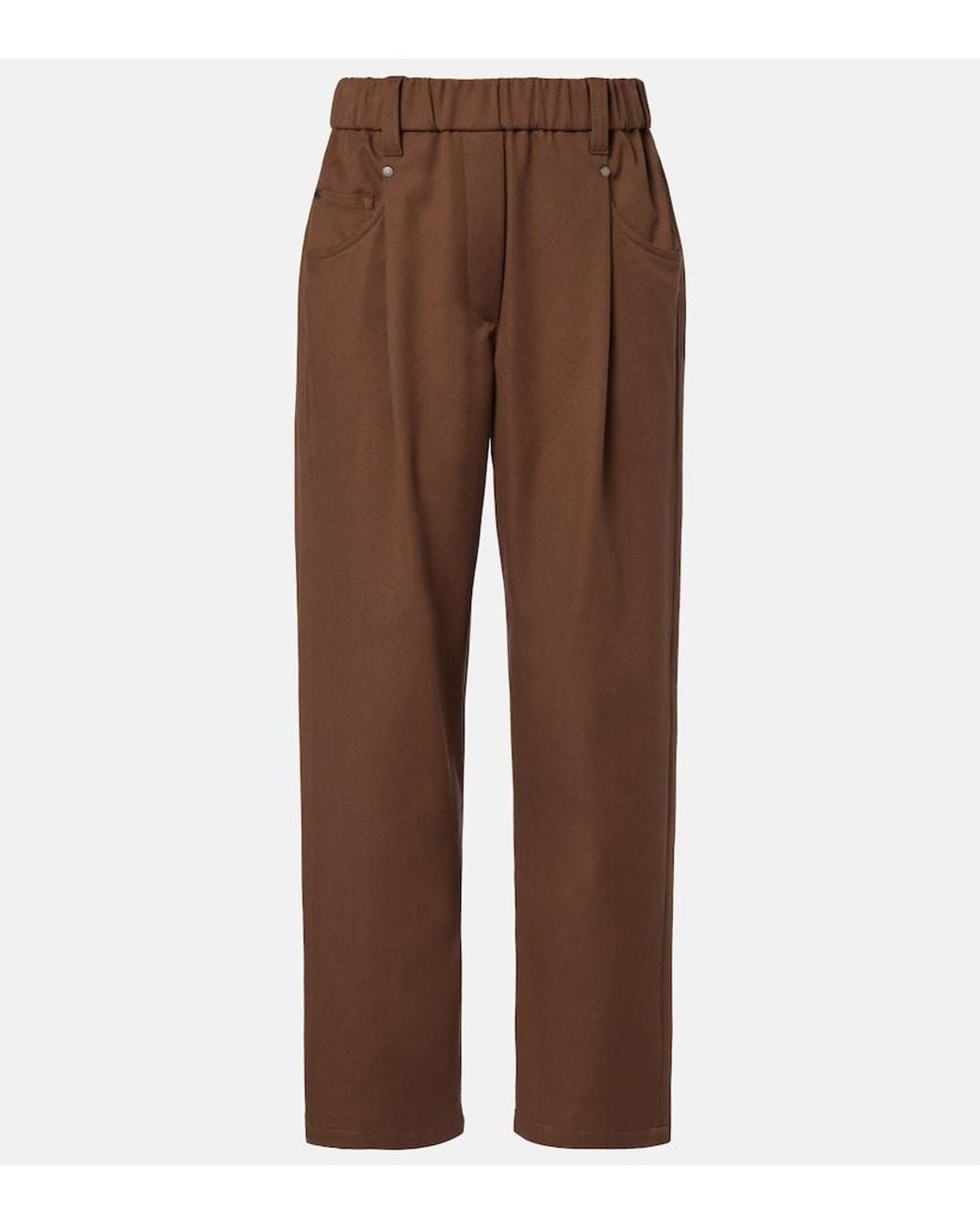 Brunello Cucinelli Brown Monili Cotton-Blend Straight Pants