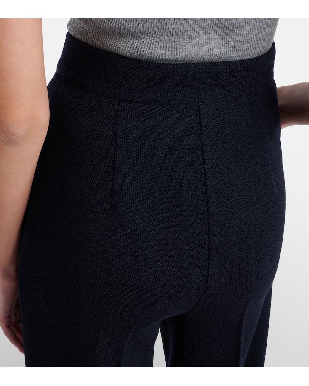 Max Mara Blue Attinia Virgin Wool Pique Wide-Leg Pants