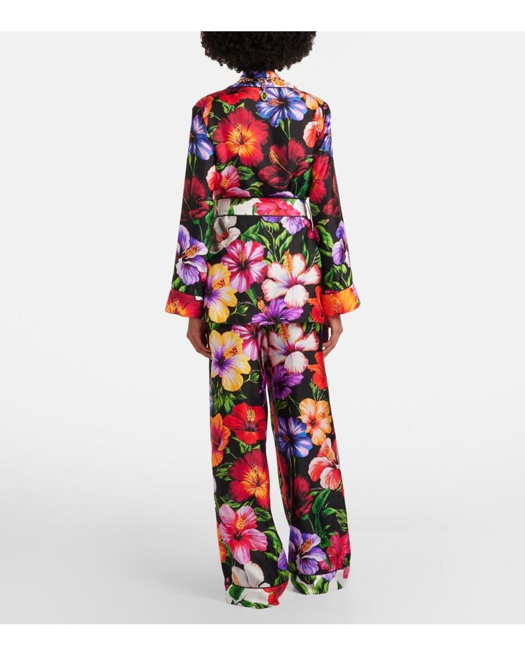 Dolce & Gabbana Red Floral Silk Wide-Leg Pants