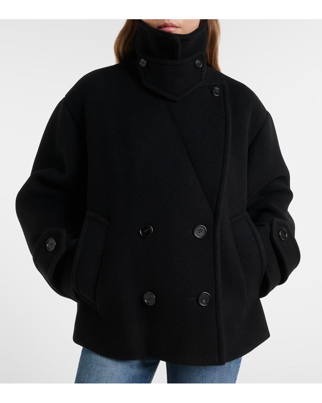 Chloé Black Double-Breasted Wool-Blend Peacoat