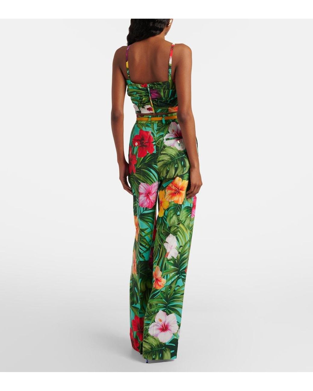 Dolce & Gabbana Green Floral Cotton Wide-Leg Pants