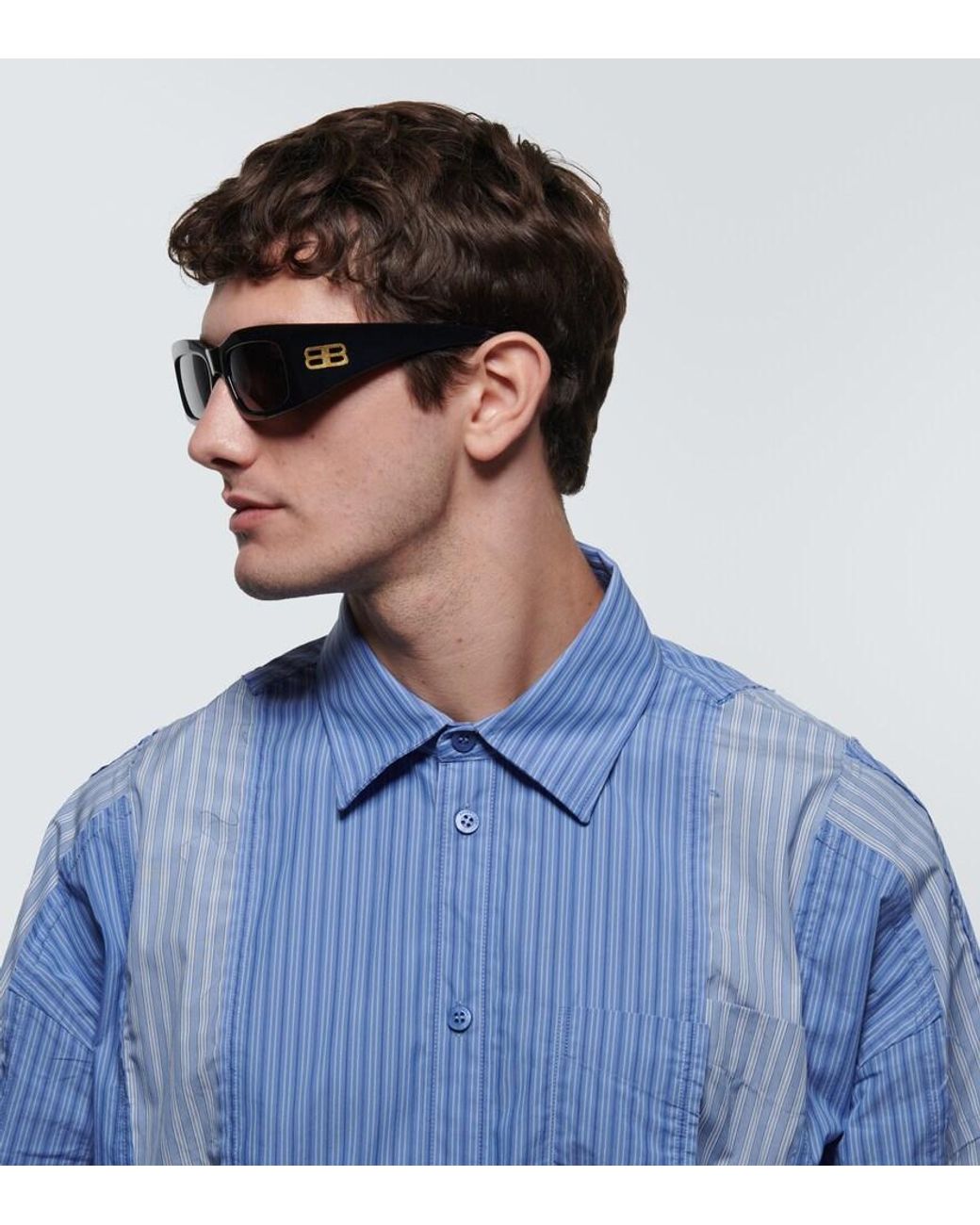 Balenciaga Gray Rectangular Sunglasses for men