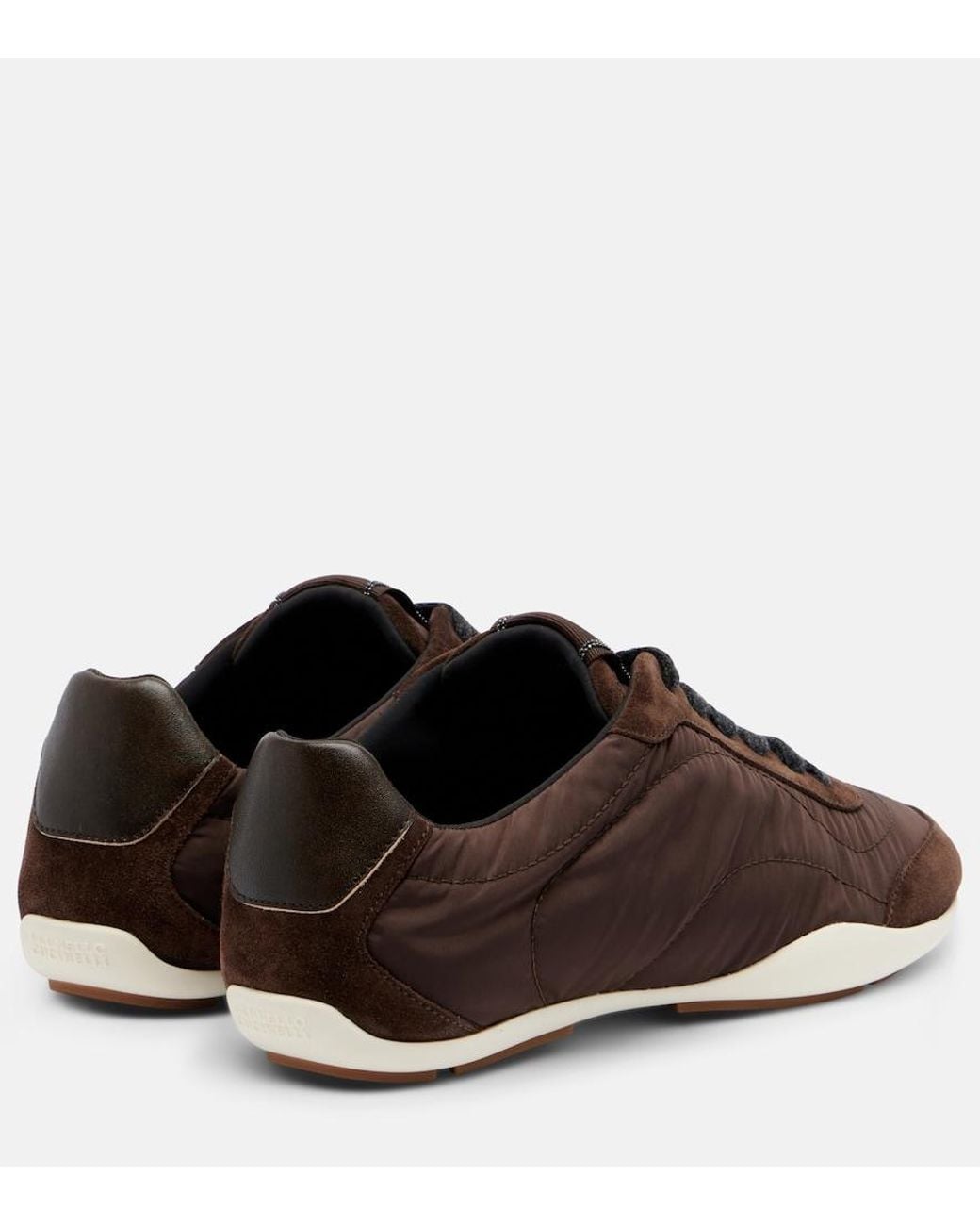Brunello Cucinelli Brown Monili Suede-Trimmed Sneakers