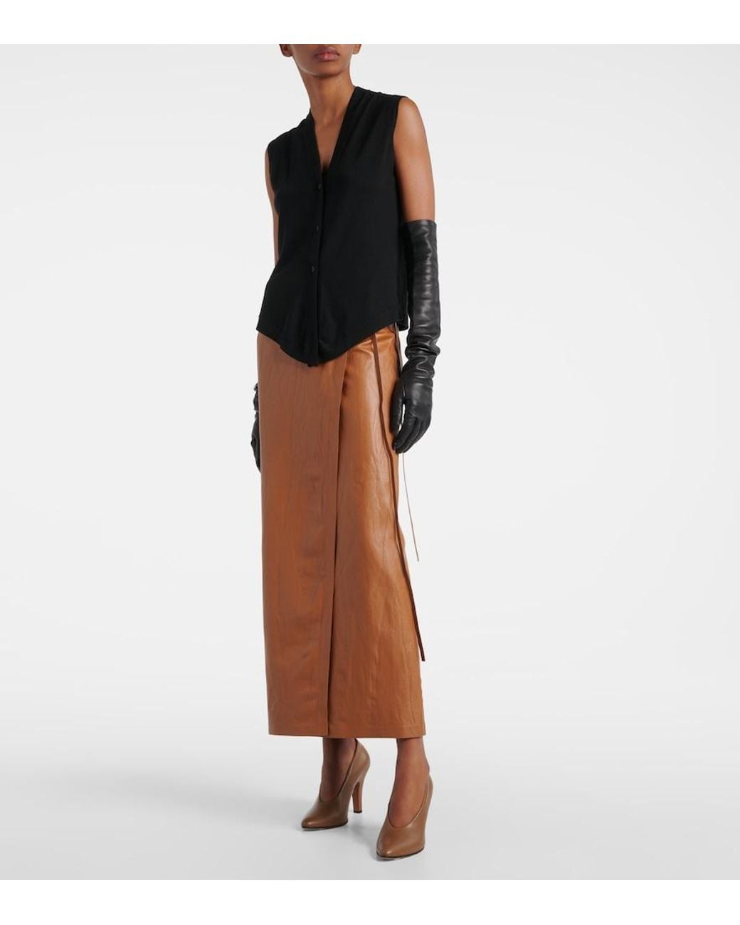 The Row Black Bert Leather Midi Skirt