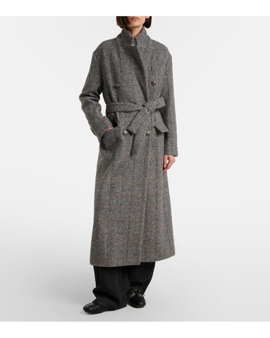 Brunello Cucinelli Gray Double-Breasted Alpaca-Blend Coat