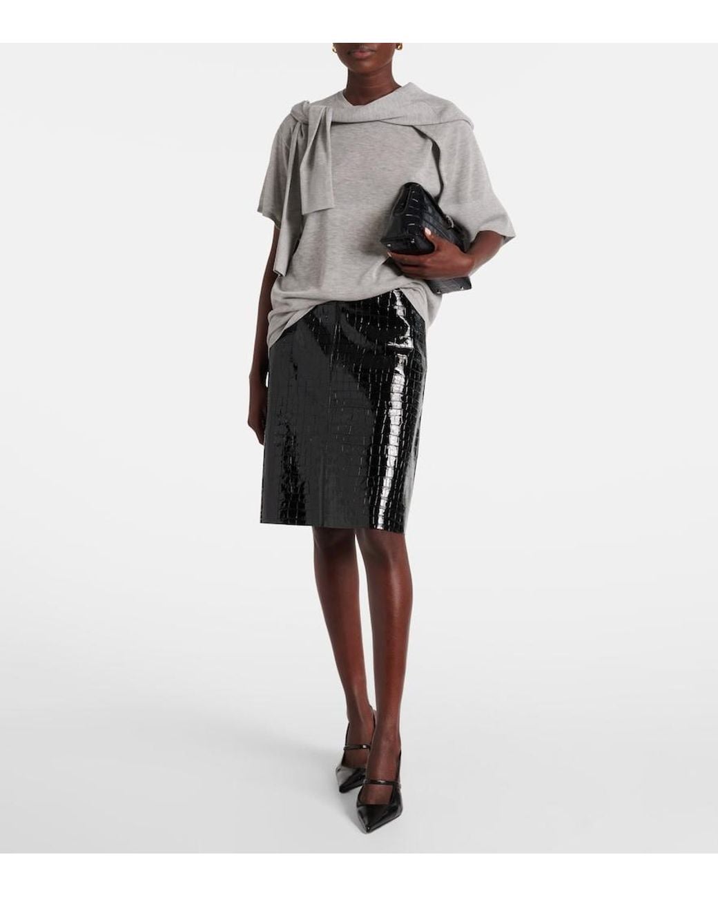 Totême Black Croc-Effect Leather Miniskirt