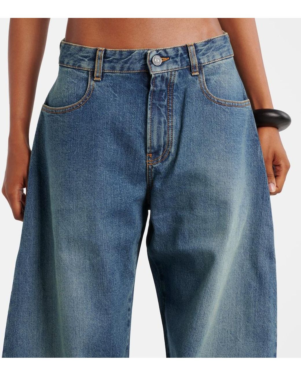 Alaïa Blue High-Rise Barrel-Leg Jeans