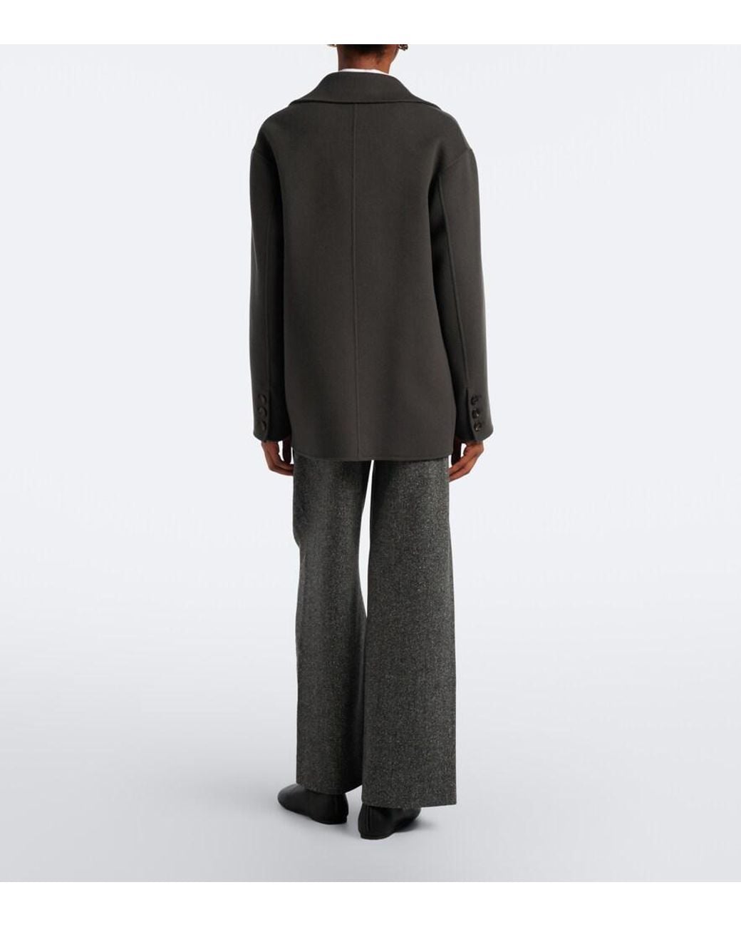 Max Mara Gray Wool And Silk-Blend Flannel Wide-Leg Pants