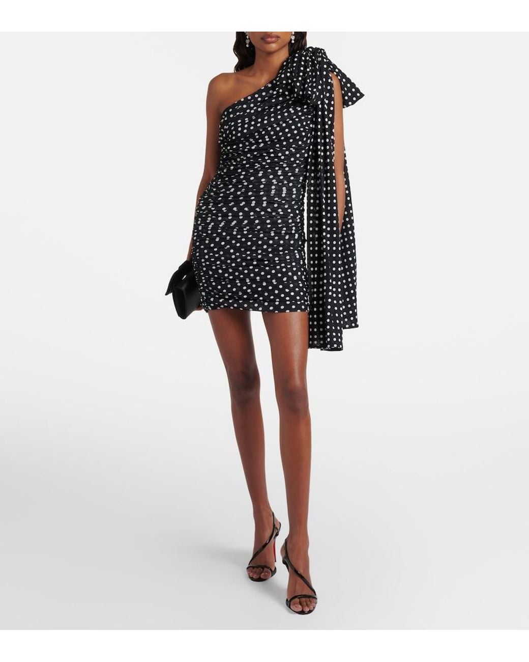 Patou Black Polka-Dot One-Shoulder Minidress