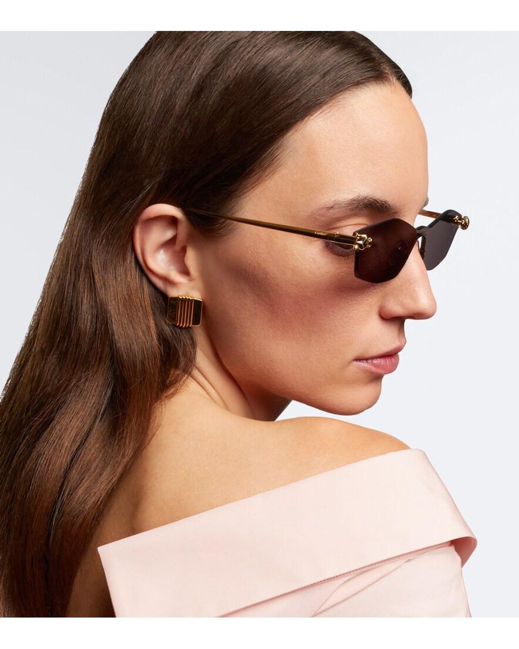 Cartier Brown Panthere De Cartier Rectangular Sunglasses