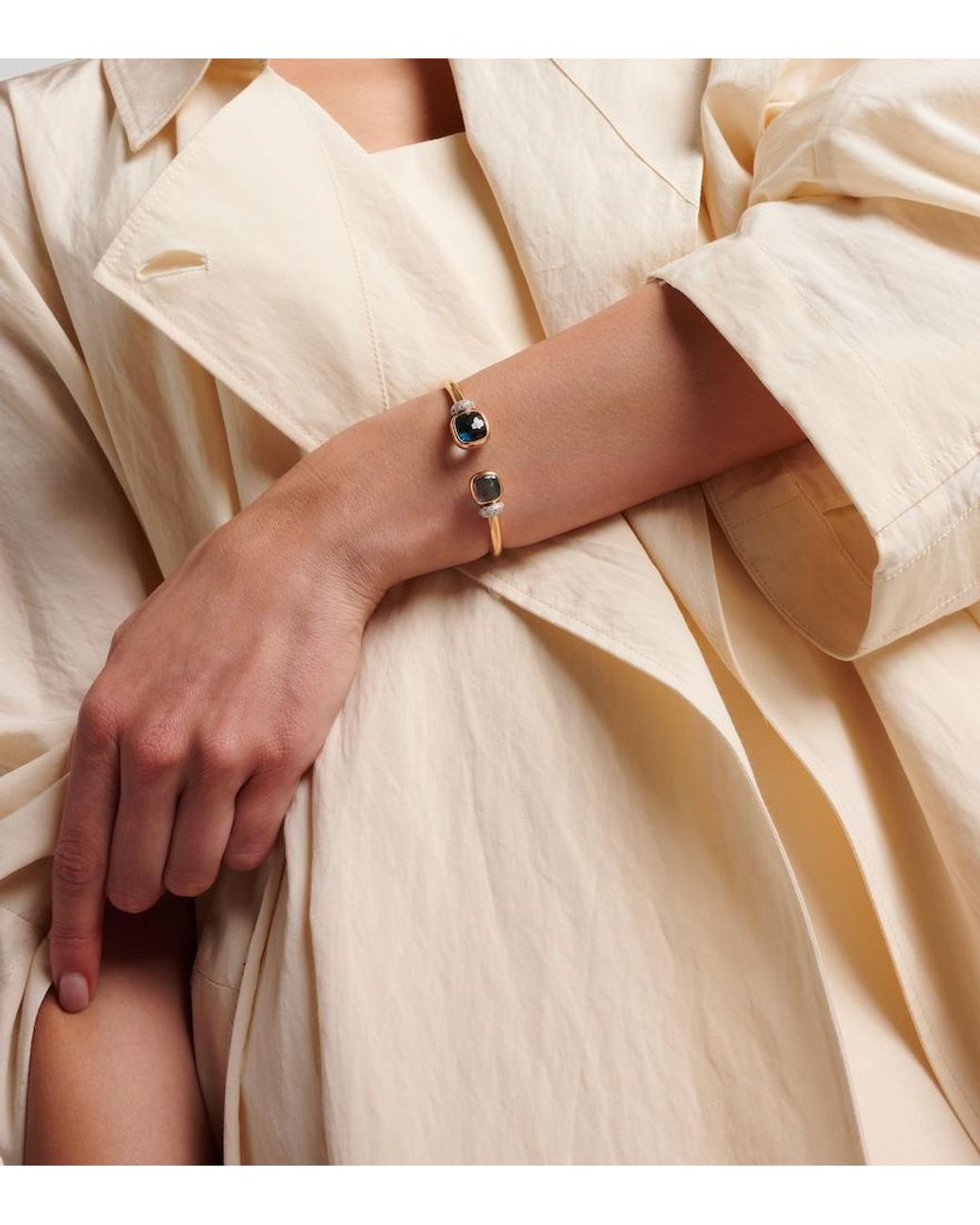 Pomellato White Nudo 18kt Rose Gold Bangle With Blue Topaz And Diamond