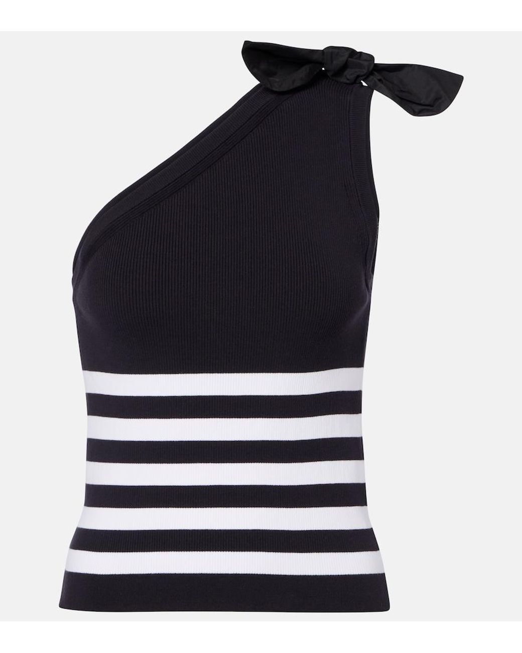 Patou Blue Striped One-Shoulder Cotton-Blend Top