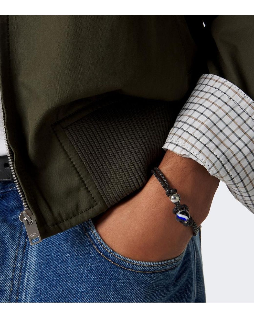 Bottega Veneta White Knot Sterling And Leather Bracelet for men
