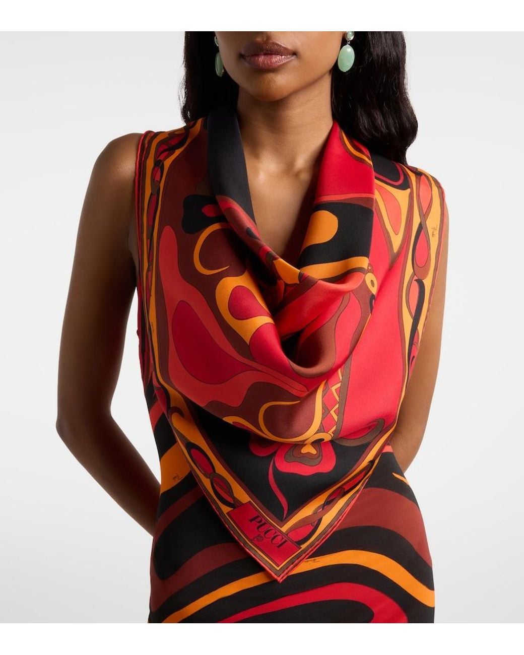 Emilio Pucci Red Manuba Silk Twill Foulard Scarf